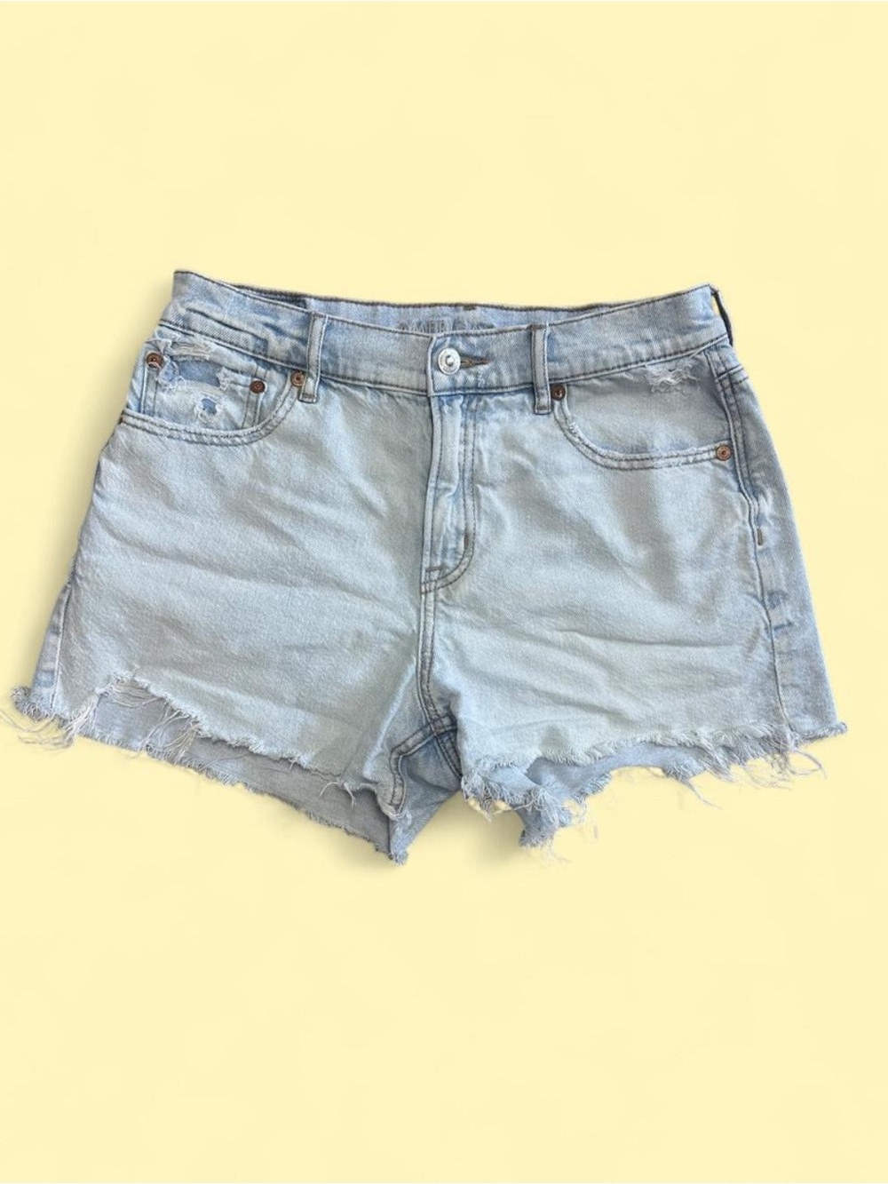American Eagle Strigid Light Wash Denim Frayed Hem Women's Shorts